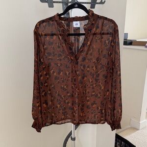 CAbi Obsess Top - Brown Animal Print Sheer Blouse